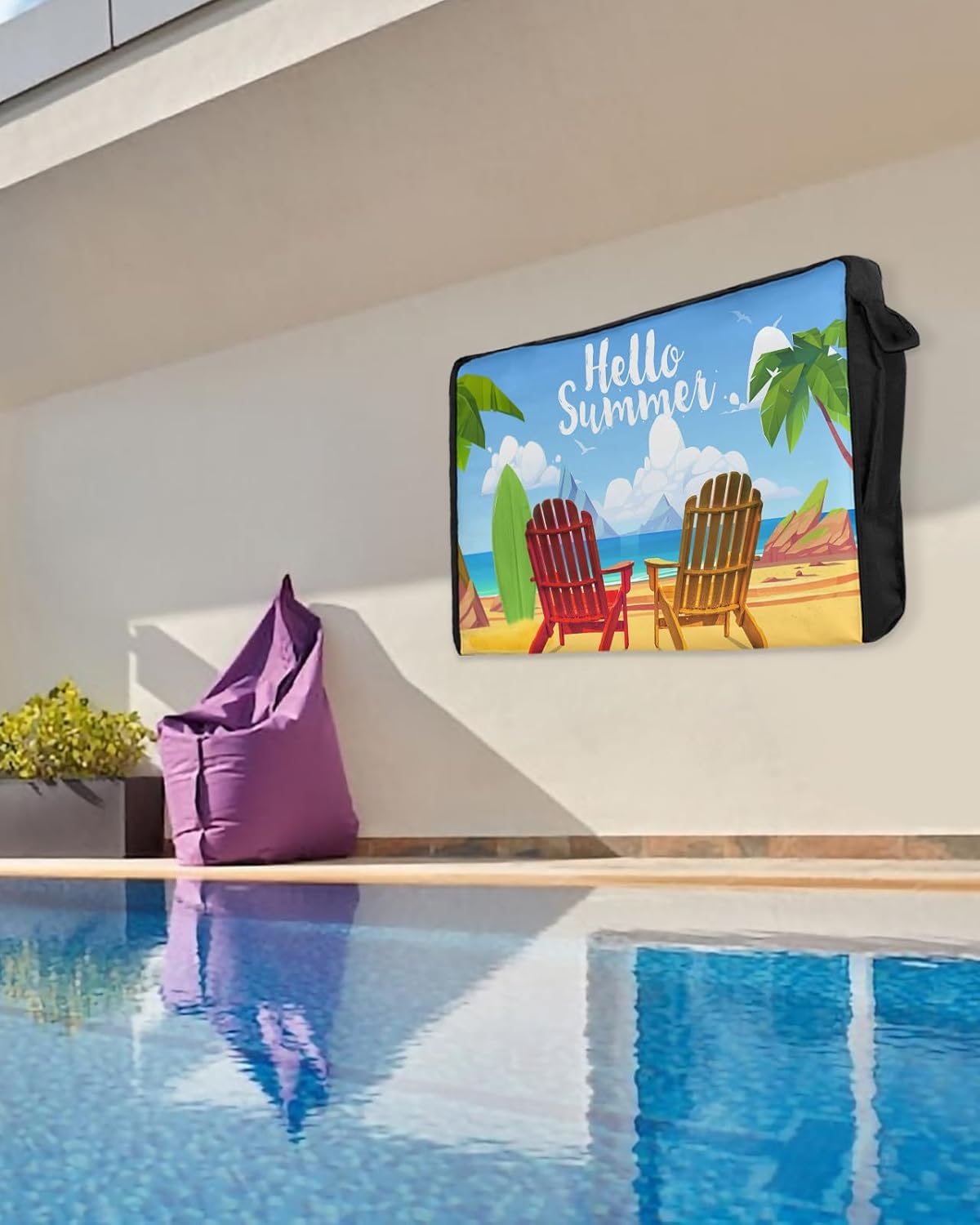 Prime Leader Outdoor TV Cover Waterproof and Weatherproof, Hello Summer Beach Beach Chair Coconut Tree Outside TV Cover for 70 to 75 inch LCD LED, Shield TV Display Screen Protector
