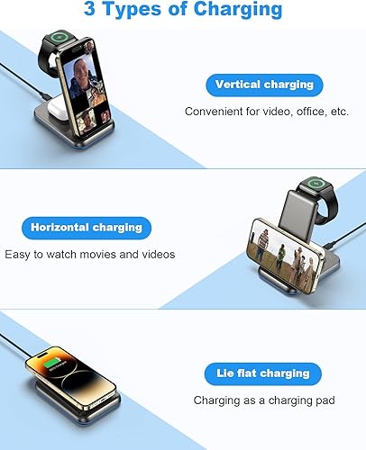 Miniatura 3 de ZUBARR Cargador inalámbrico plegable para múltiples dispositivos 3 en 1 estación de carga inalámbrica para viajes compatible con iPhone 14 13 12