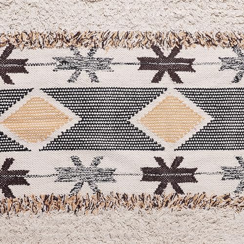 Image of Decazone Boho Washable Rug 4' x 6', Multicolor Cotton Farmhouse Living Room Rugs, Hand Woven Tribal Bohemian Bedroom Rug, Geometric Tufted Floor Carpet for Nursery Entryway Kitchen Patio