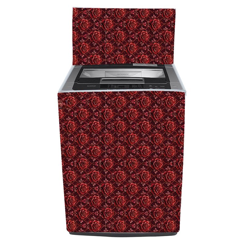 Image of Fully Automatic Top Load Washing Machine Cover Suitable For Samsung, Lg, Godrej, Whirlpool 6.5Kg, 7Kg, 7.5Kg, 8Kg, 9Kg, 10Kg, 11Kg ( 58Dx60Wx94H ), Waterproof Cover, Lal Gulab.