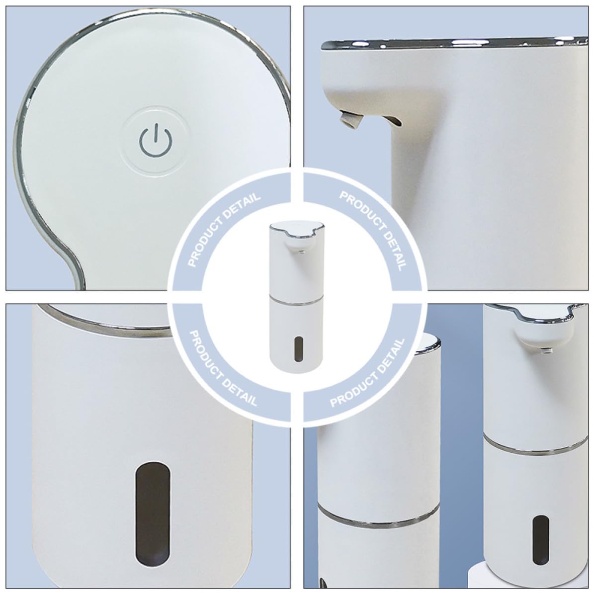 TEHAUX Dispenser Automatico Sapone Liquido Bianco Abs Sensore Infrarosso | Regolazione a Tre Livelli, Ricarica Usb, Controllo Touch, per Bagno Cucina Hotel Ristorante