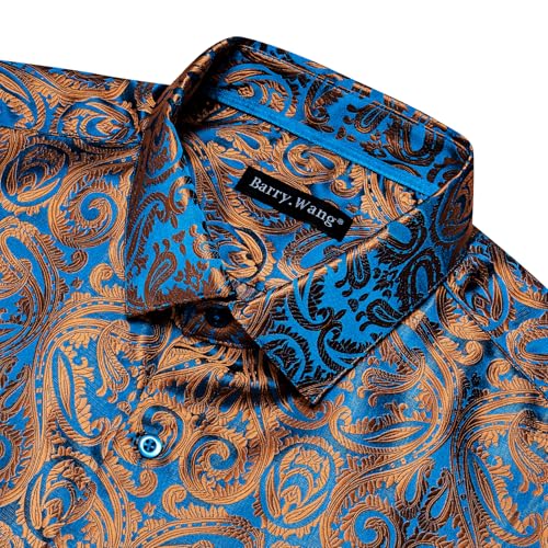 Barry.Wang Men's Dress Shirt Paisley Silk Long Sleeve Button Down Shirts Formal Wedding Regular Fit Tops Disco Party4