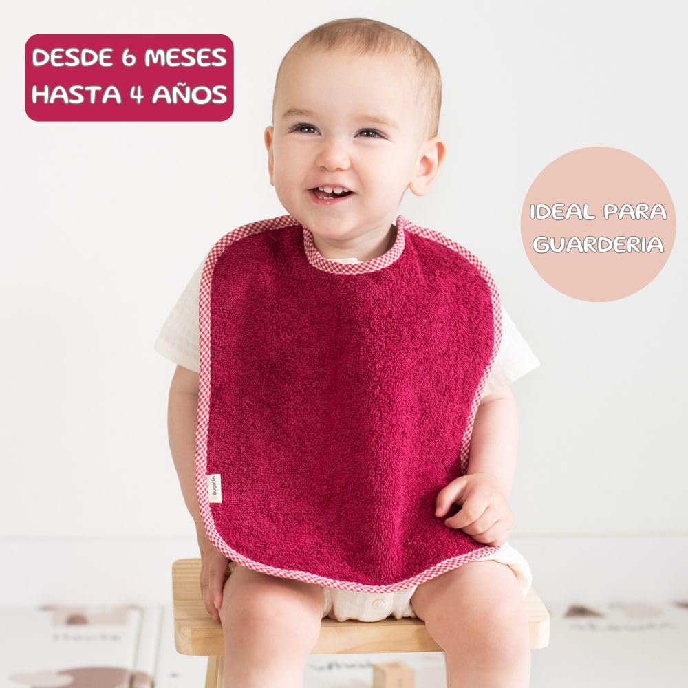 Baberos bebe impermeables |Packs - Baberos goma elastica guarderia | 6 meses hasta 4 años| Fáciles de Poner y Quitar De Rizo y Tela Impermeable, Ideal para la Guarderia