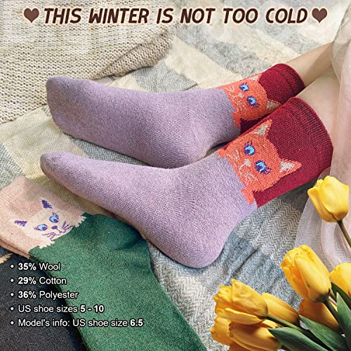 Image of IIG 5 Pairs Women's Vintage Style Thick Wool Warm Winter Crew Socks
