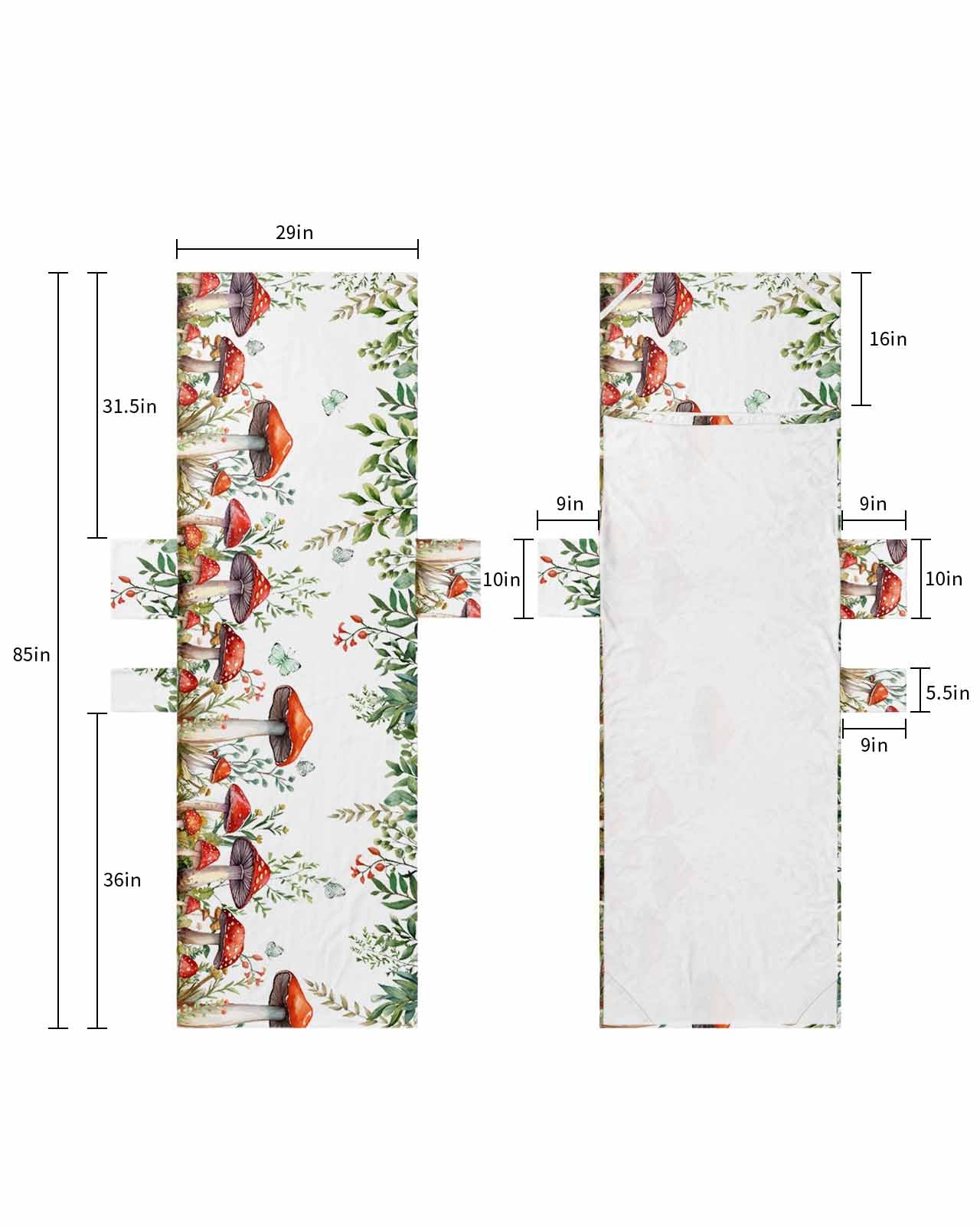 Mushroom Beach Lounge Chair Towel Cover, Soft Chaise Lounge Towel with Side Pockets Patio Pool Chairs Cover for Beach/Pool Sunbathing 29x85 Spring Floral Summer Botanical Eucalyptus Leaves