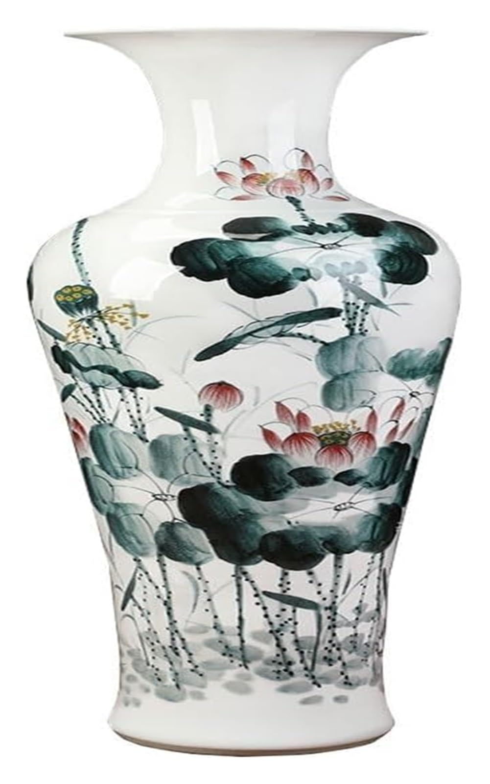 SnamicE Vase Tabletop Flower Vases Floor Vase Living Room Decoration Hand-Painted Lotus Flower Ink Color Blue and White Porcelain Home Study Decoration Flower Vases De,