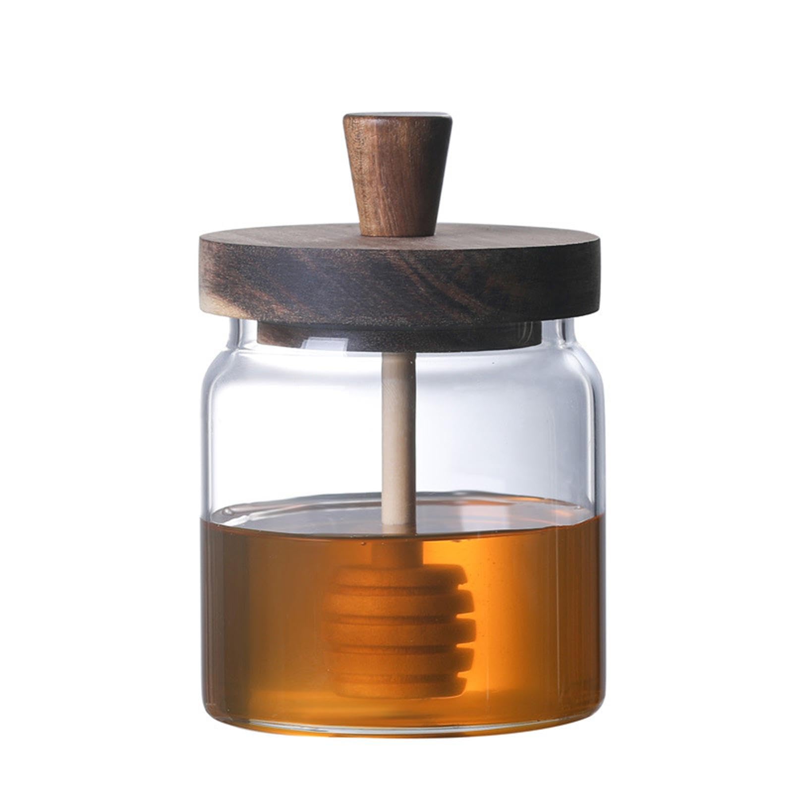 Pot à Miel En Verre Transparent 400 Ml – Avec Couvercle Et Cuillère Bois Rainurée, Design Élégant Pour Table Et Cuisine