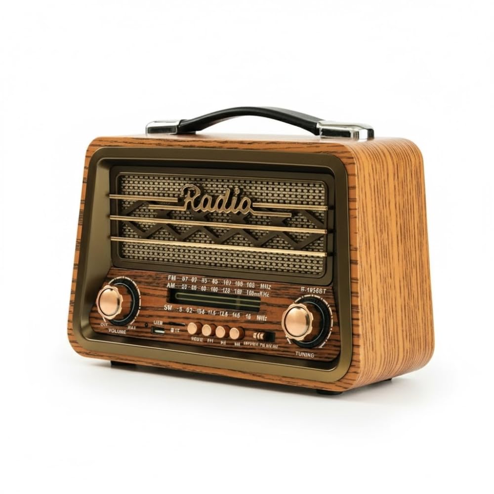 Drumstone (𝐒𝐩𝐞𝐜𝐢𝐚𝐥 𝟏𝟓 𝐘𝐞𝐚𝐫𝐬 𝐖𝐚𝐫𝐫𝐚𝐧𝐭𝐲) Wooden Multi-Band FM/AM/SW Radio | Vintage Portable Radio with USB/TF/AUX/BT MP3 Player, 3-Inch Speaker, Rechargeable 1200mAh Battery
