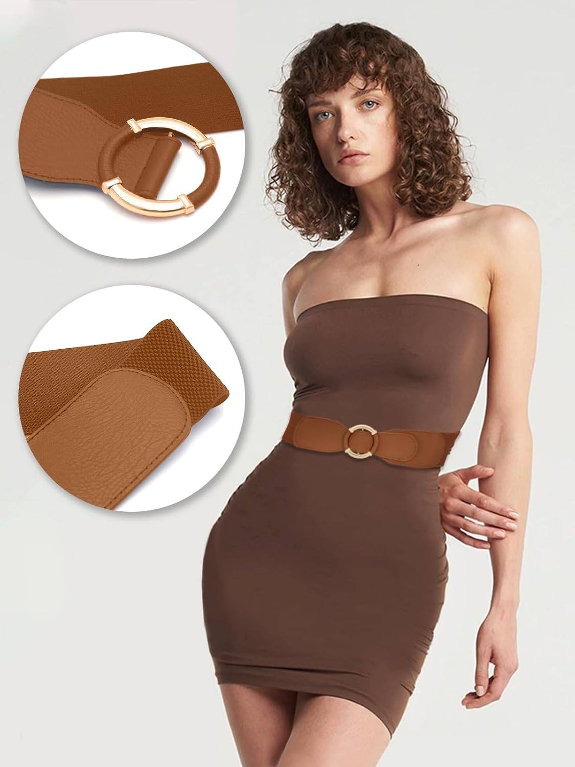 Vintage Stretchy Belt for Women, Womens Wide Elastic Waist Belts for Dresses Coats with Circle Buckle - Image 6