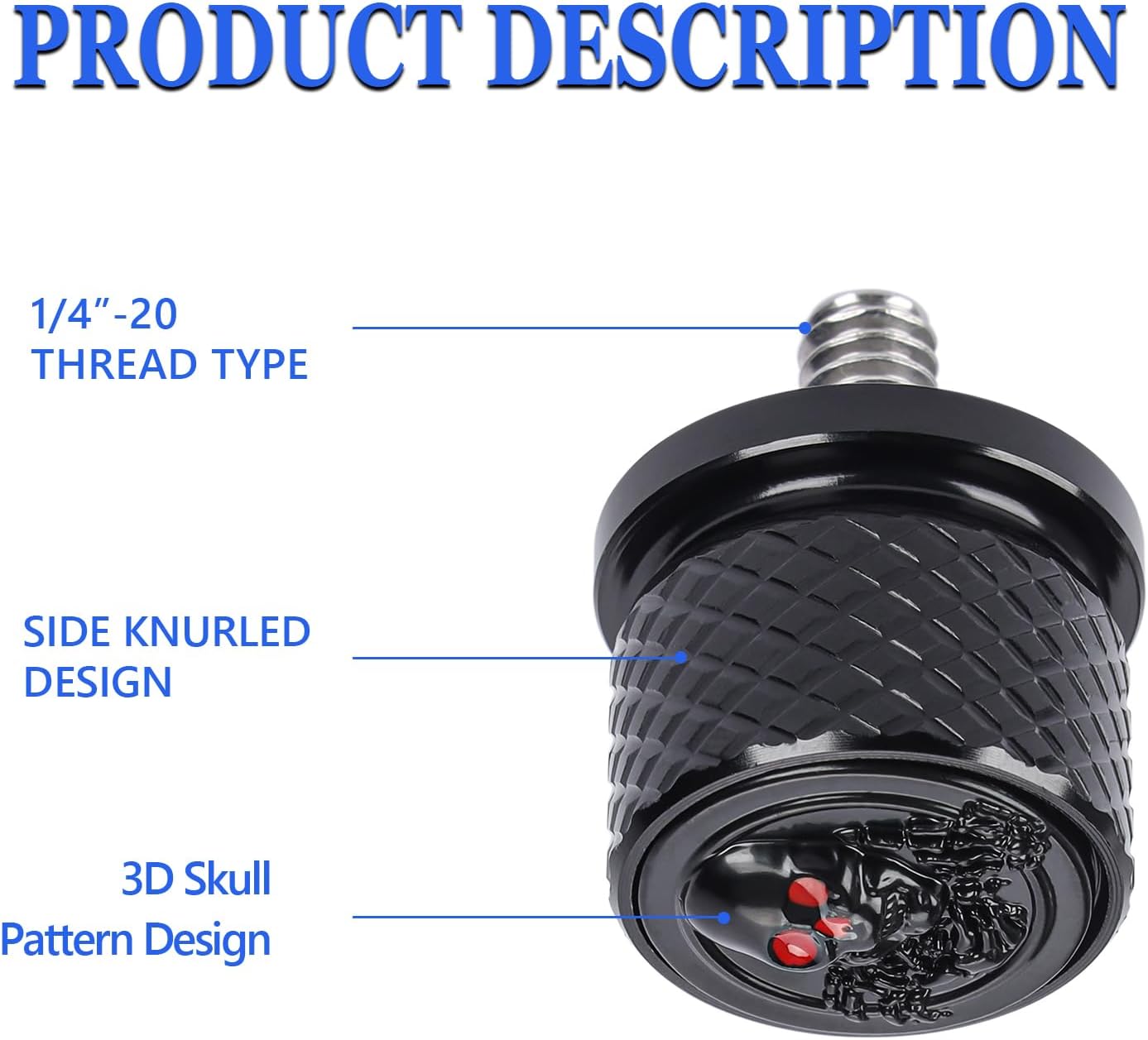 Rear Fender Seat Bolt Screw 1/4"-20 Thread for Harley Touring Softail Dyna Electra Glide Street Glide 1996-2023 (Black 3D Skull)