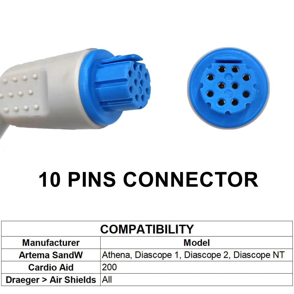 skmeditec 11FT 3 Lead Snap AHA Cable Compatible with Artema Monitors, Cord with 10 Pins Connector