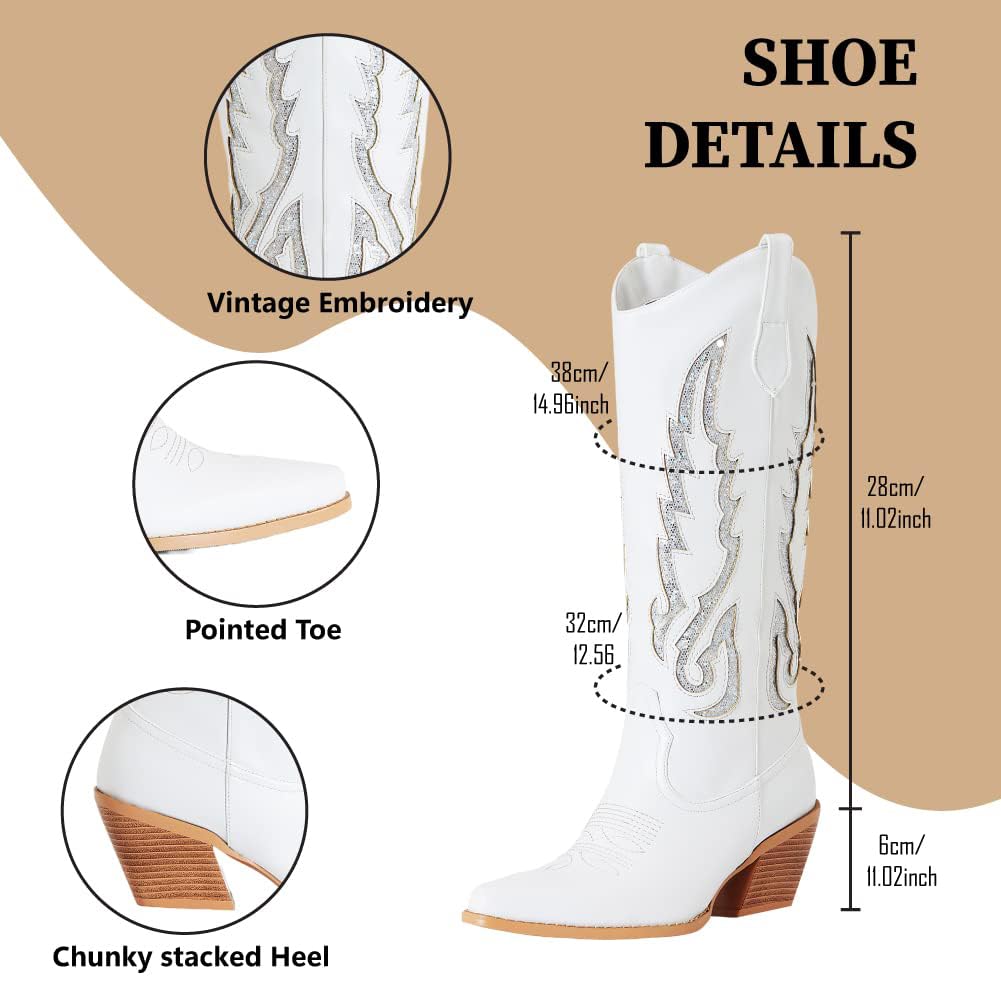 Cowboy Boots For Women White Cowgirl Boots Snip Toe Western Boots Cowgirl Mid