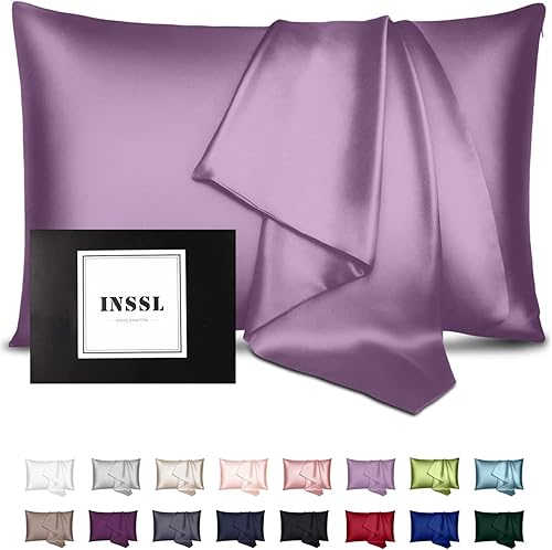 INSSL - Funda de almohada de seda de morera para mujeres, para cabello y piel, te mantiene cómoda y transpirable durante el sueño (color morado, de