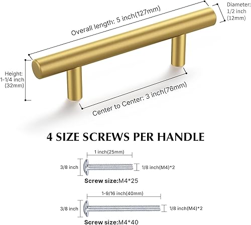 Miniatura 8 de Haliwu Paquete de 30 tiradores dorados para gabinetes, tiradores de latón cepillado de 5 pulgadas con centro de agujeros de acero inoxidable para