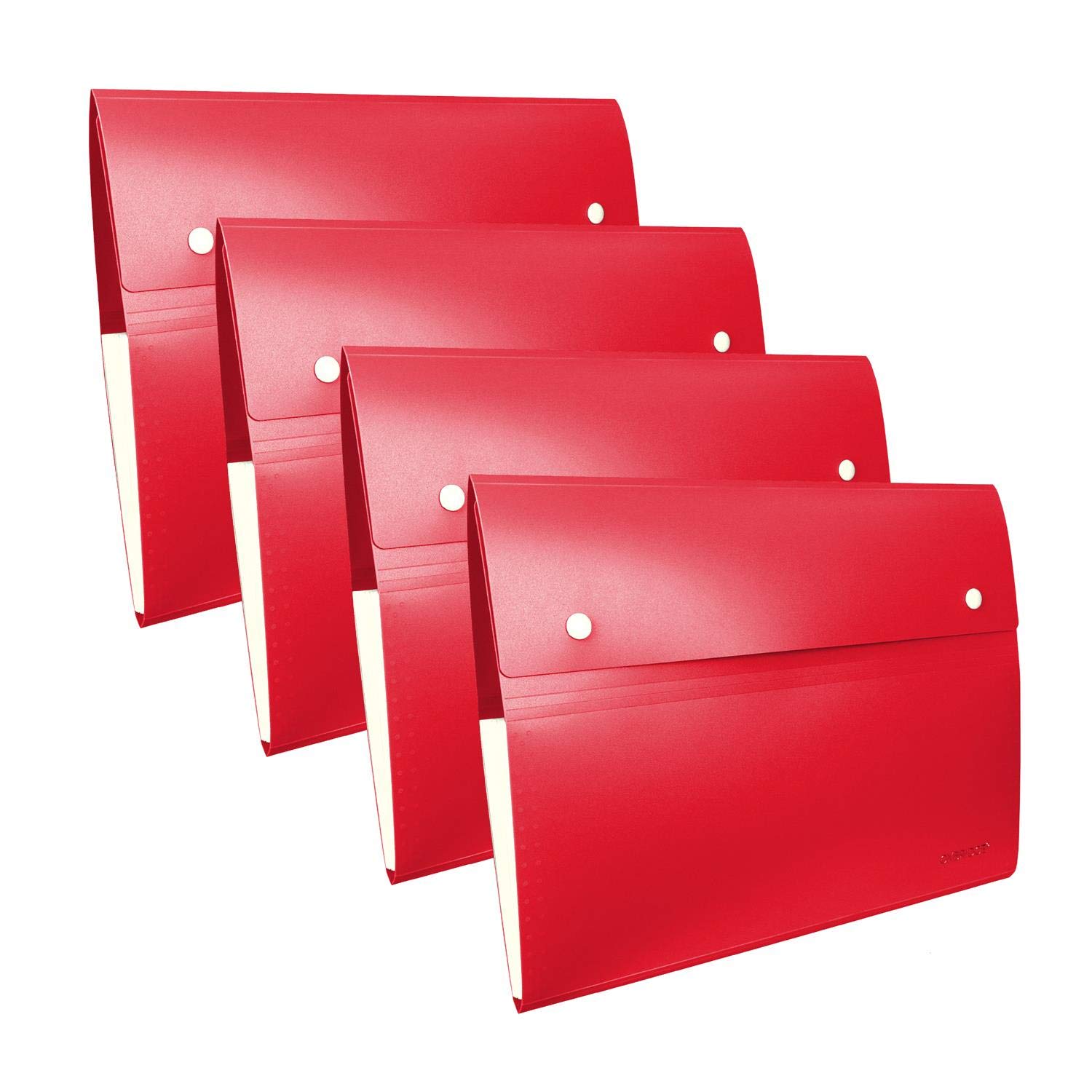 Oxbridge Expanding A4 File Folder 8 Pocket Plastic Accordion File Organiser - Red, Set of 4 - Suitable for Home, School or Office Use.