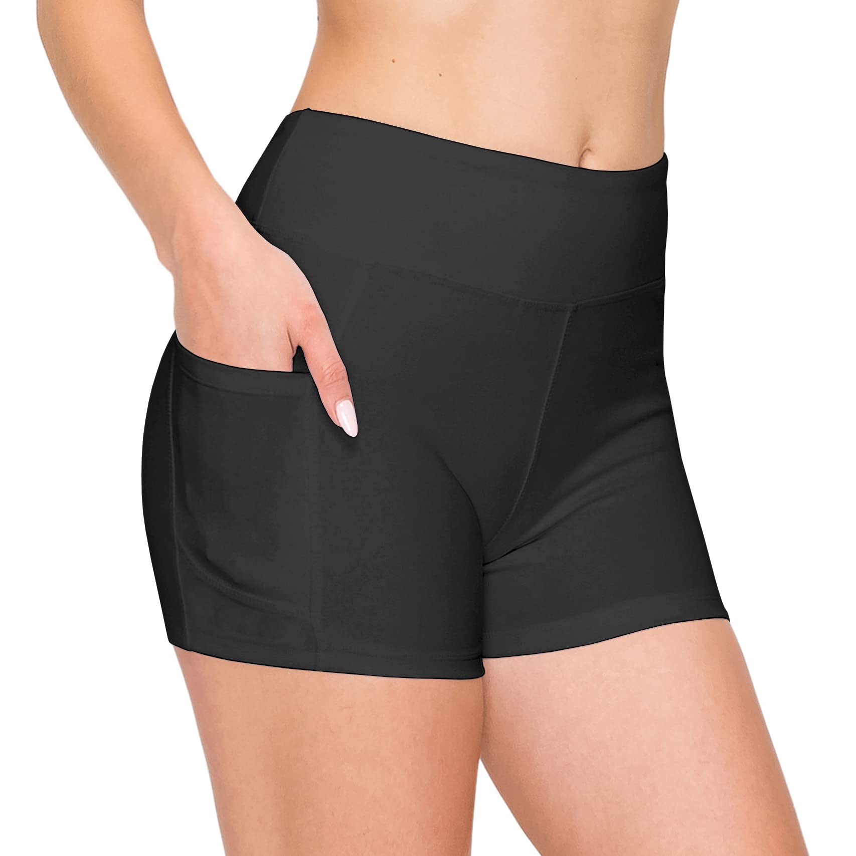 ALWAYS Women's Biker Shorts Pockets - 3" High Waisted Soft Running Workout Yoga Pants Black L