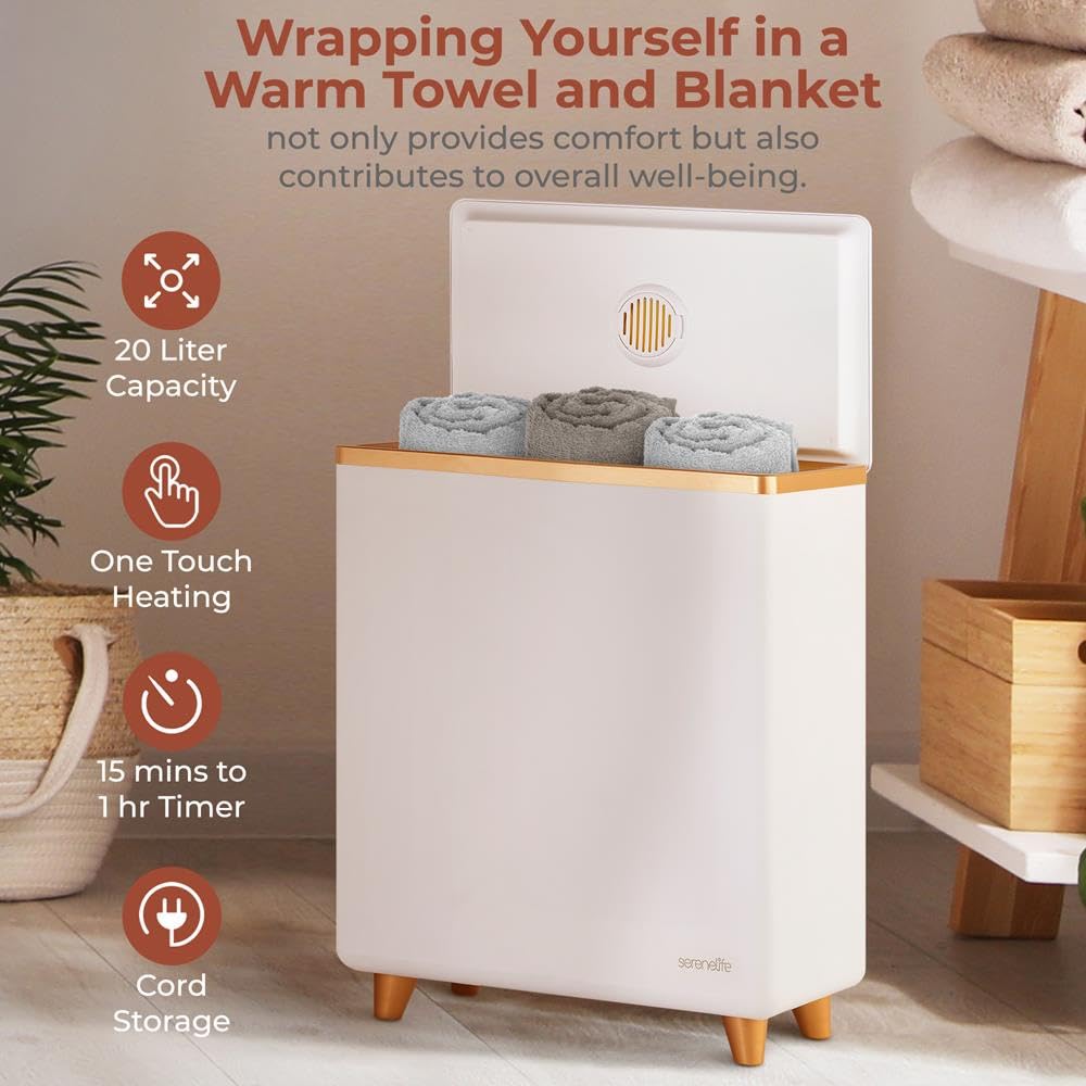 SereneLife Secchio scaldasalviette Elettrico da 20 l, Colore Oro Rosa, con Timer, Ideale per Asciugamani da Bagno e Accappatoi, Spa