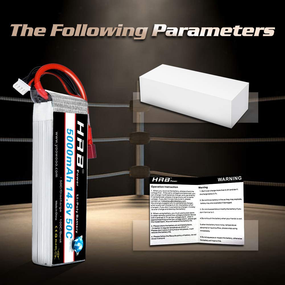 HRB RC Batterie Lipo 4S 50C 14,8V 5000mAh Prise Deans T pour Modélisme Drone Avion Hélicoptère Voiture Camion Truggy