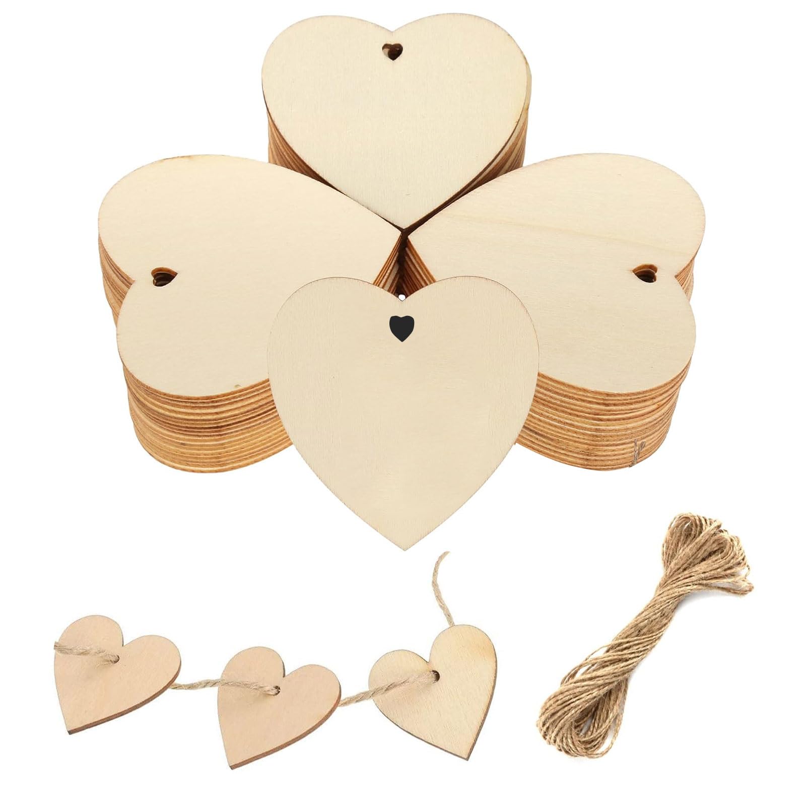50 stuks houten harten decoratie, 10 cm houten harten om te beschrijven