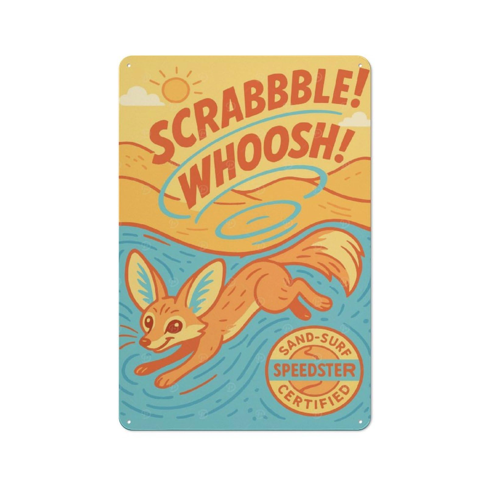 Junmoney Fennec Fox Sand-Surf Tin Wall Plaque 30X20cm With For Home Bar Wall, For Hosts Who Enjoy Retro Interiors