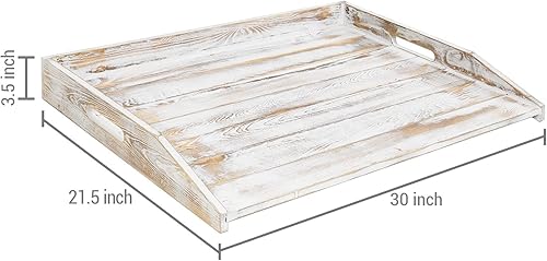 Miniatura 5 de MyGift Tabla de fideos extra grande de 30 pulgadas, cubierta superior de estufa de madera maciza lavada de color blanco desgastado con asas