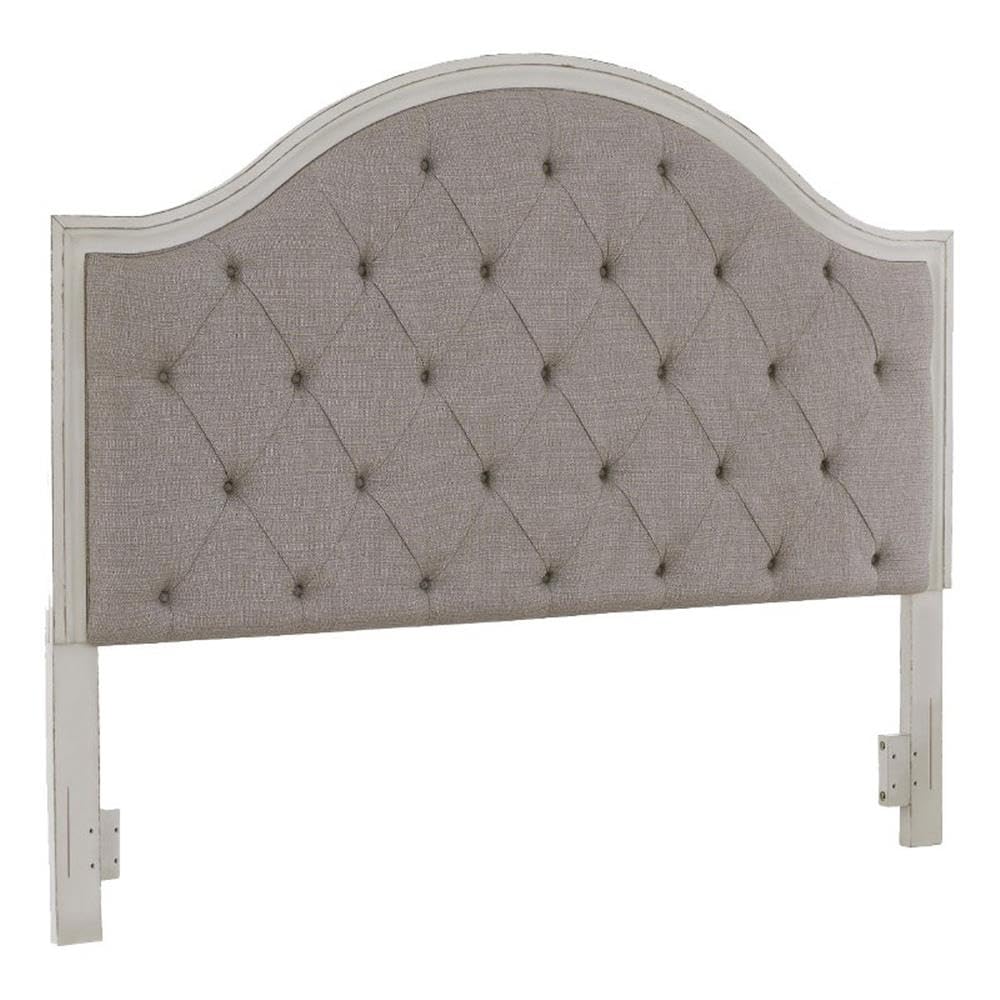 Signature Design by Ashley Brollyn Classic Upholstered Tufted Panel Headboard ONLY, King/California King, White & Beige