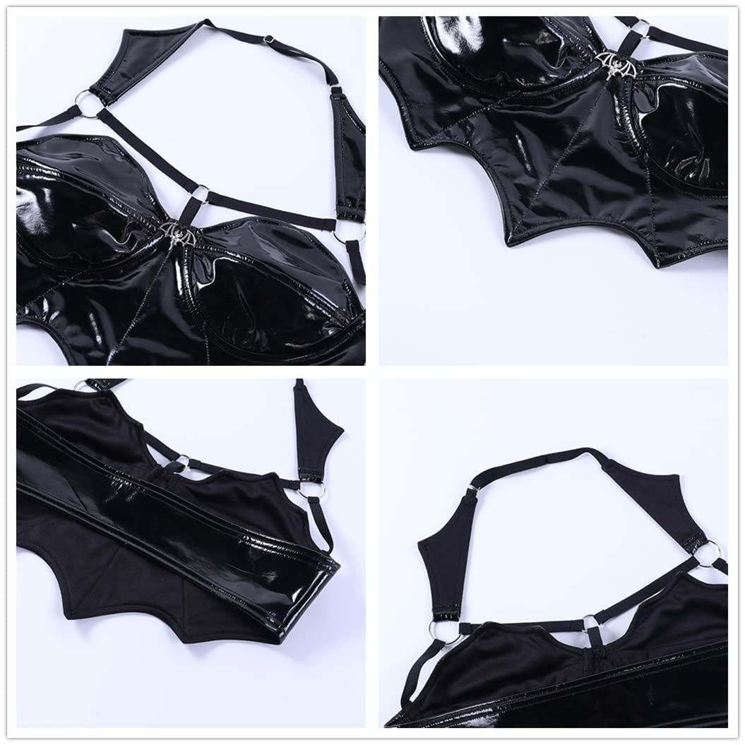 Twfsgirl Leather Halter Top Goth Black Corset Bustier Tops for Women: Sexy Gothic Punk Brami Emo Alt Camisole Small