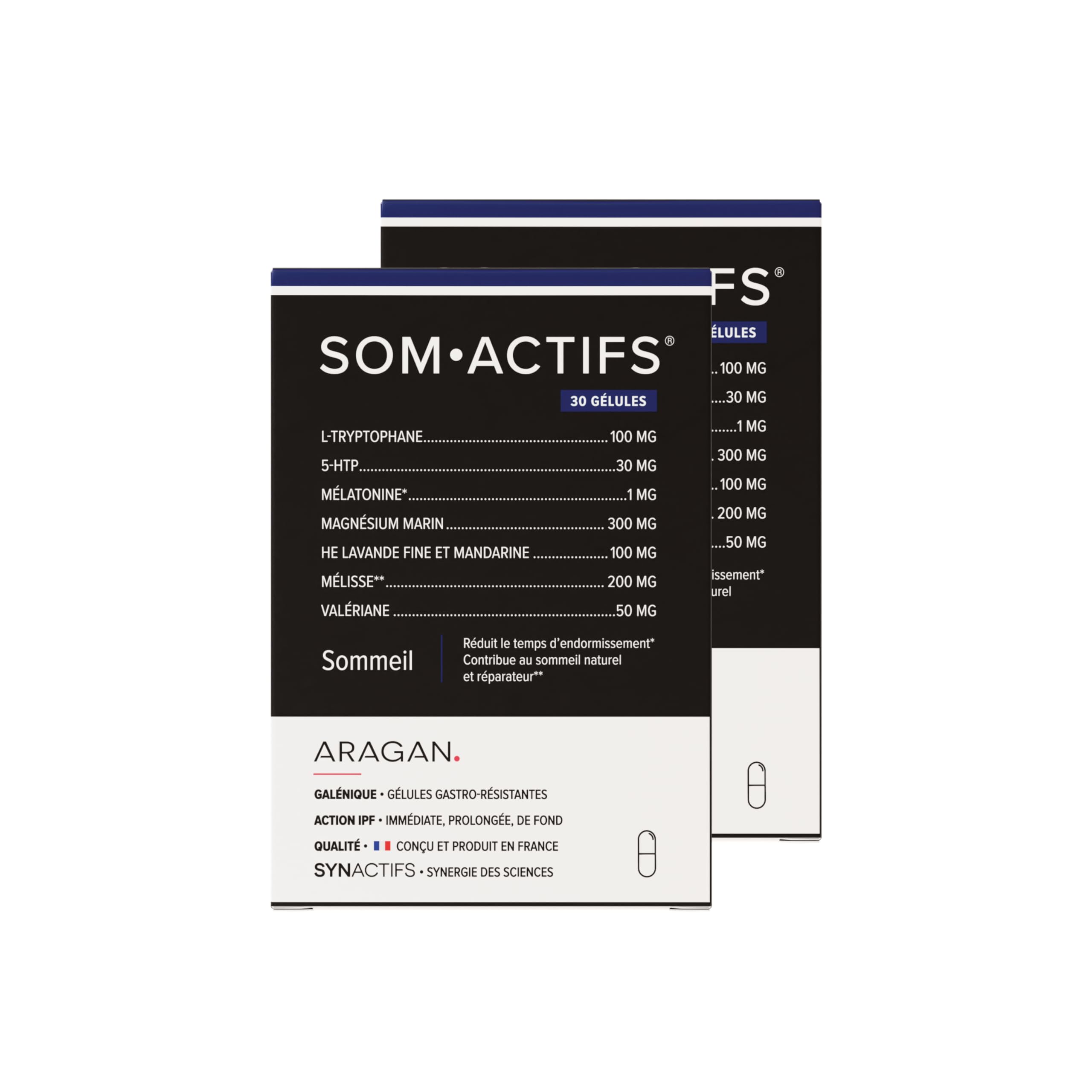 ARAGAN Synactifs Lot de 2 Somactifs - Complément Alimentaire Sommeil Adulte - Mélatonine, Mélisse, Valériane, Huiles essentielles, Magnésium - 60 gélules- 15 jours à 1 mois de prise Fabriqué en France