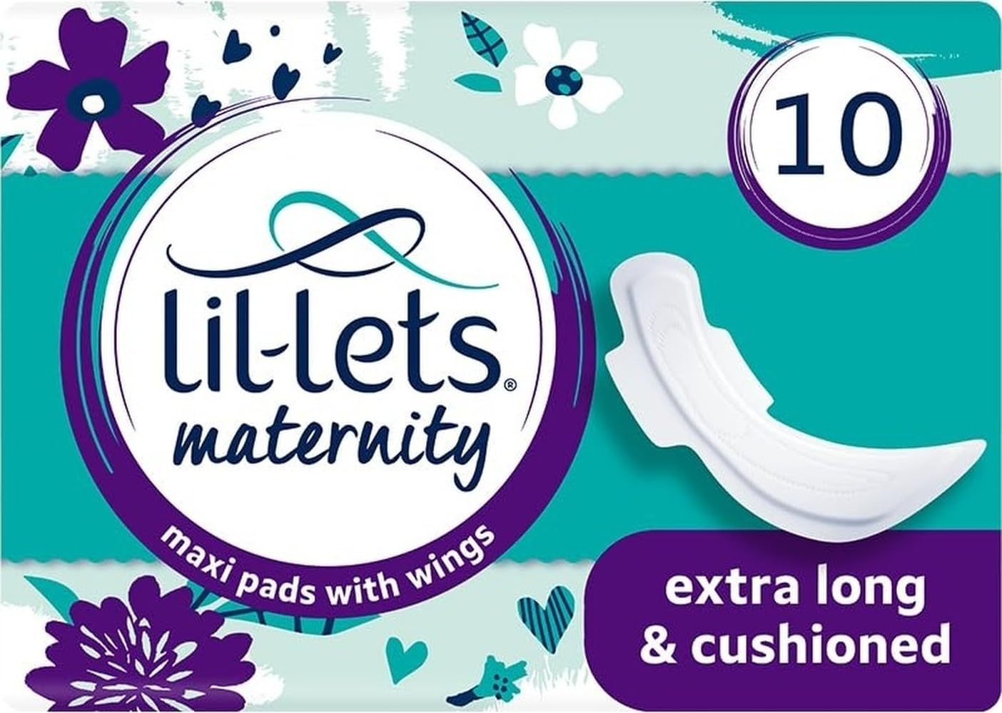 Lil-Lets Maternity Pads | 10 x Extra Long Maxi Thick Pads with Wings