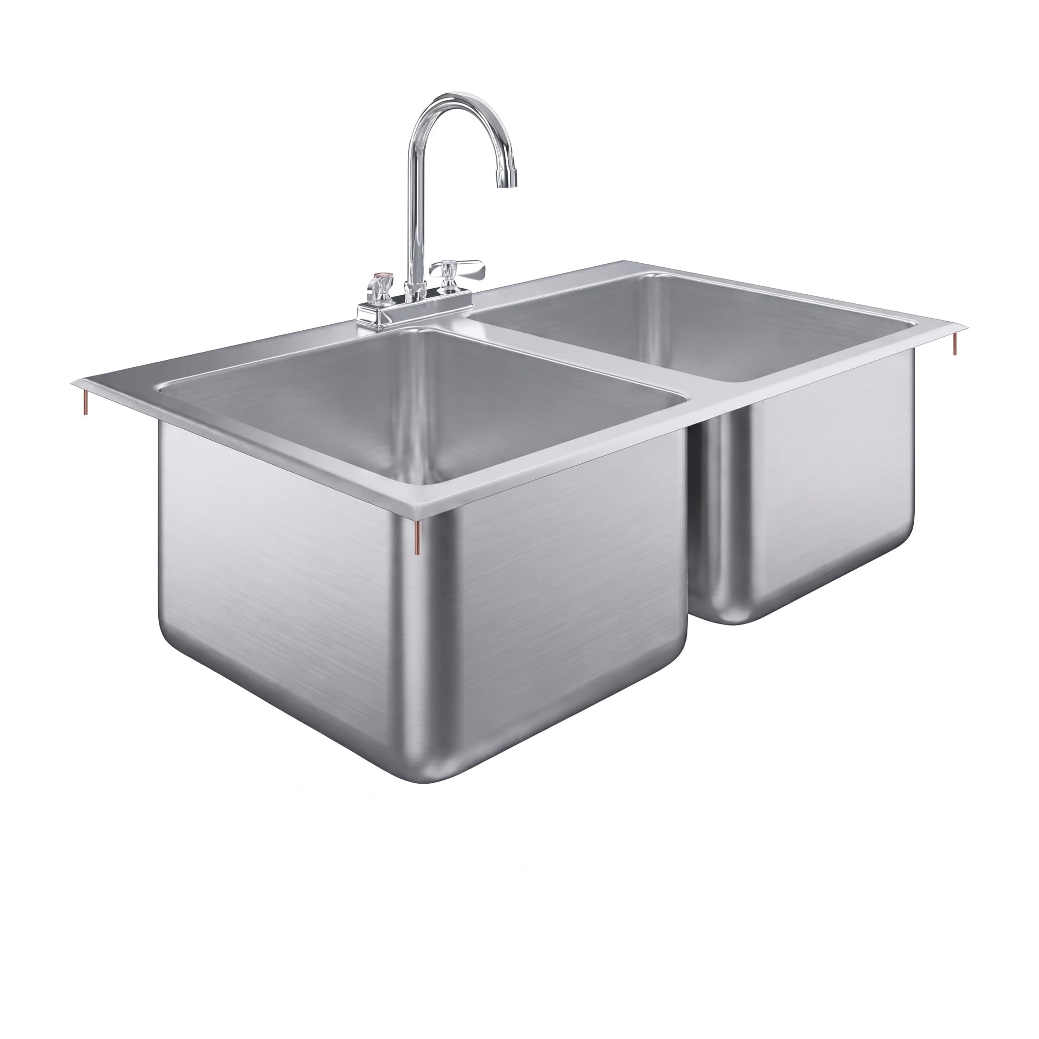 AmGood 2 Compartment Drop-In Sink - 33.5 x 20.5 in. Overall, 14 x 16 x 10 in. Bowls - NSF 18-Gauge 304 Stainless Steel Self-Rimming 2 Bay Sink | Bar, Food Truck &amp; Concession (Faucet Included)