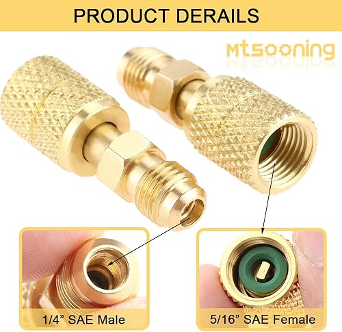 Miniatura 2 de Mtsooning 4 adaptadores R410A Mini Split, 516 pulgadas SAE hembra a 14 pulgadas SAE macho, adaptador de vacío de carga de repuesto para aire