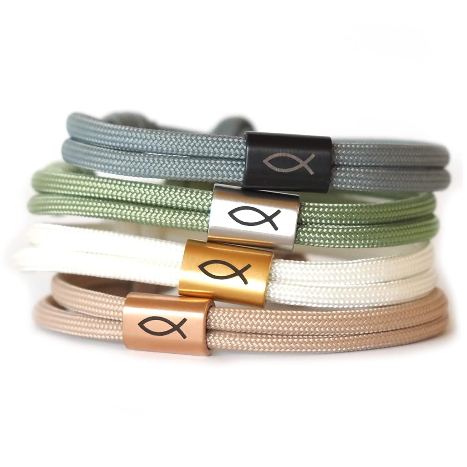 Personalisiertes Kinderarmband mit Namensgravur für Jungen & Mädchen – Kommunionsgeschenk mit Gravur aus Edelstahl & Nylon – Armband mit Fisch Symbol zur Firmung, Konfirmation, Taufe