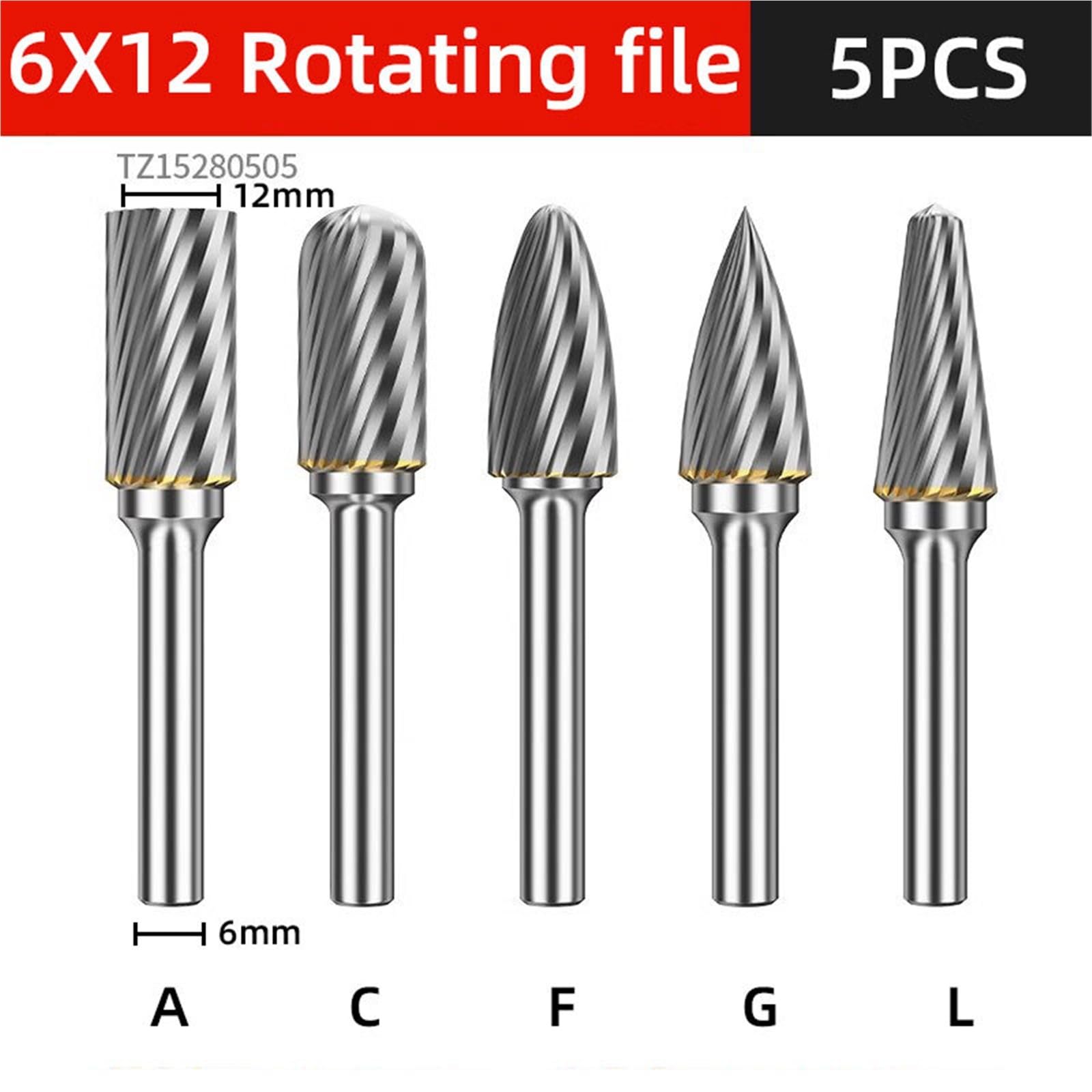 5pcs Carbide Rotary Burr Cut Grinding Tool Wood Metal Stone Carving Bits Double Diamond Cut Rotary Bits(TZ15280505)