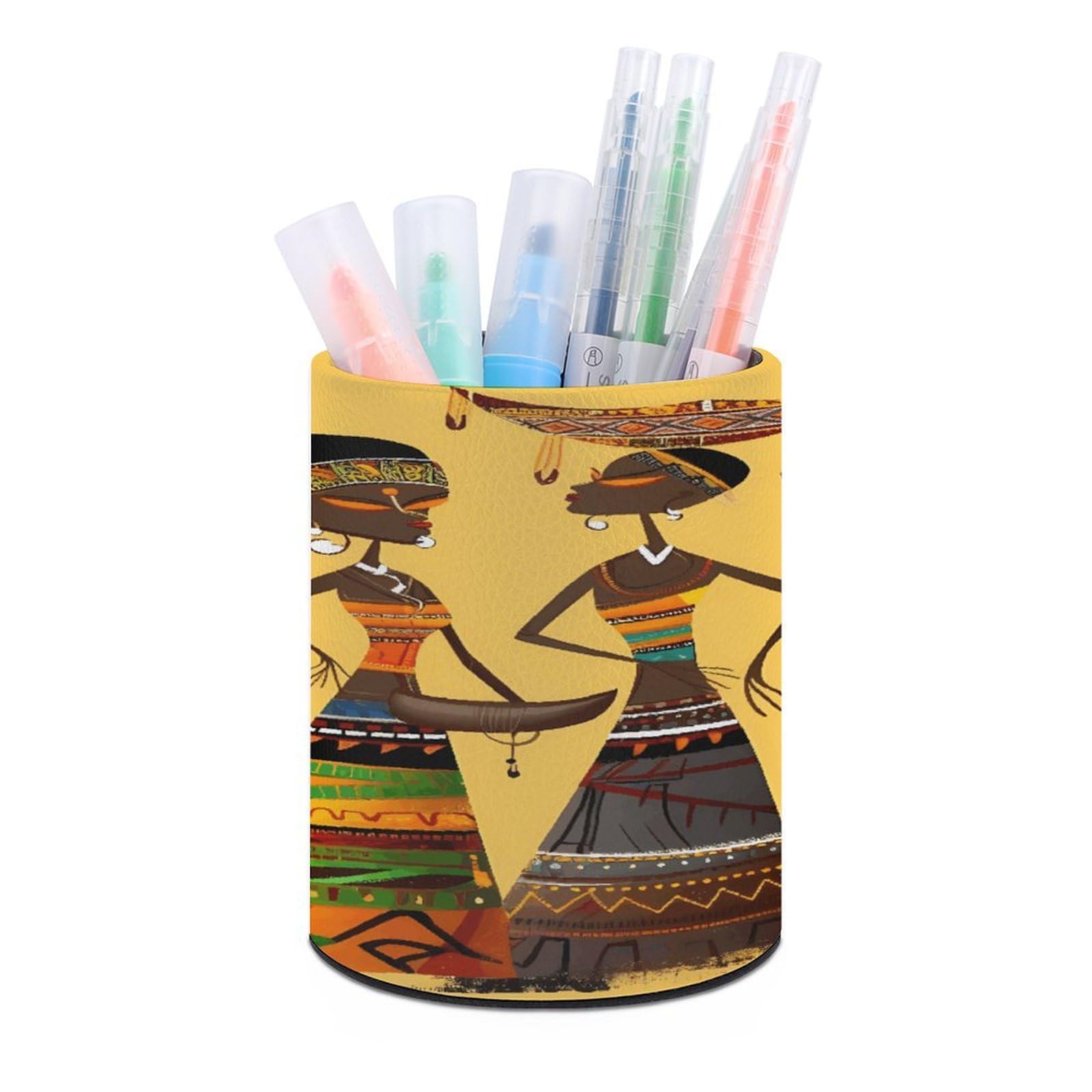 VstaDank Creative African Culture Pen Holder for Desk Makeup Brush Holders Stylish Pen Cup Cute Pencil Cup Round Pencil Holder Decor Brush Scissor Holders for Multifunctional Office Supplies