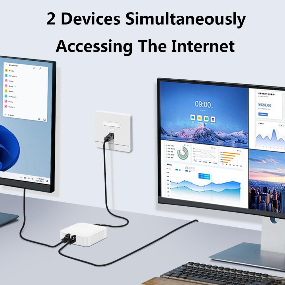 RJ45 Ethernet Splitter 1 to 2, 1000Mbps Gigabit Network Splitter Adapter Extension Connector, 2 Devices Share The Internet at The Same Time, Suitable Super Cat5 6 7
