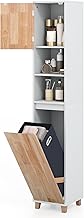 GIANTEX Bathroom Cabinet, Freestanding Storage Cabinet with Laundry Basket and Open Compartments, Slim for Bathroom, Living Room and Balcony, 32 x 31 x 170.5 cm