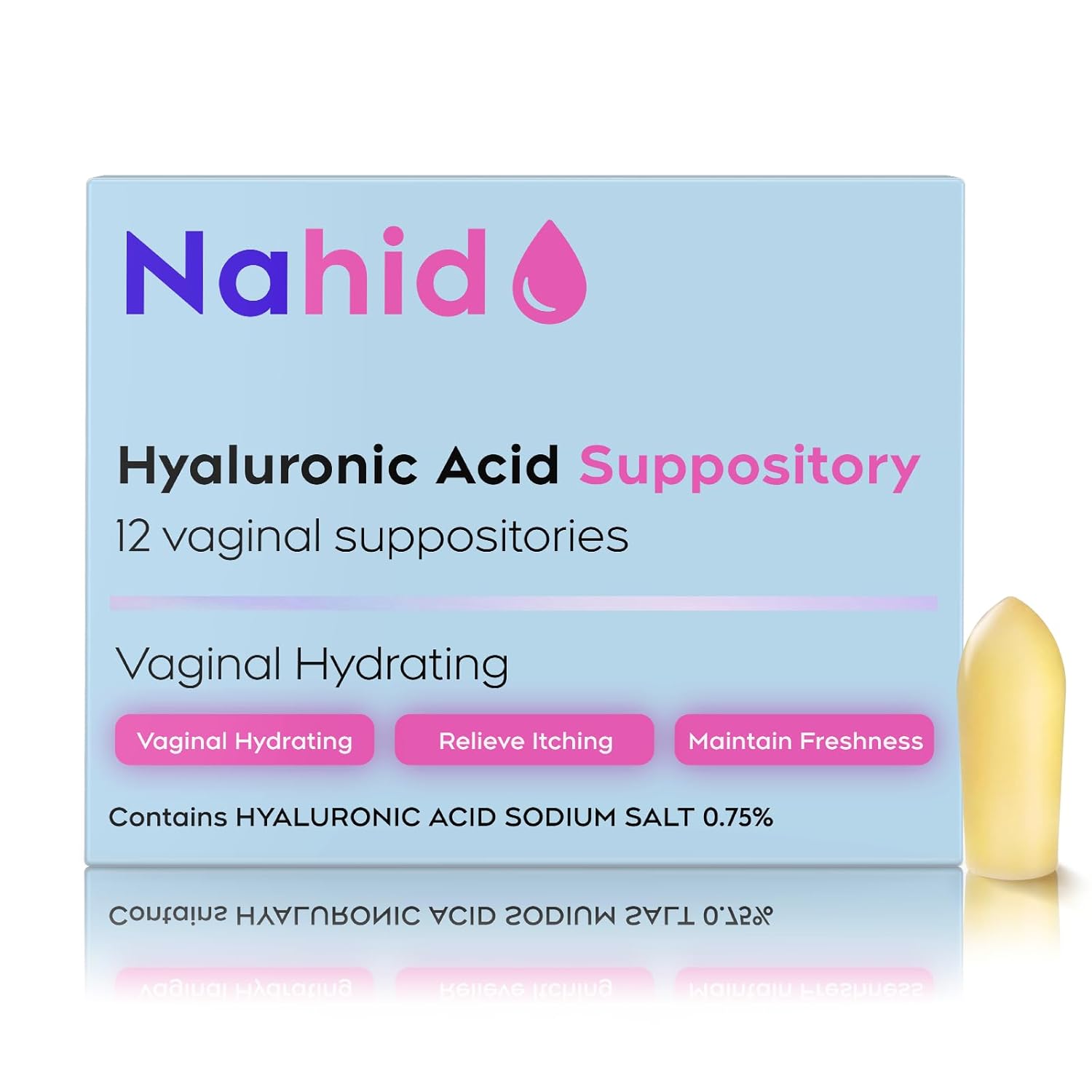 Nahid Vaginal Moisturizing Suppositories | 15 mg Hyaluronic Acid | Long-Lasting 72-Hour Hydration | pH-Balanced Formula for Vaginal Dryness | Menopause & Hormonal Changes | 12 Inserts | 1 Pack