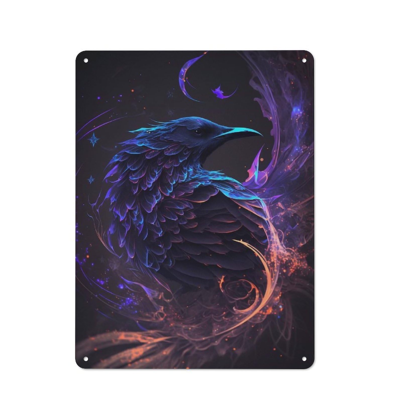 Junmoney Galaxy Raven Crow Bird 40X30cm Rustic Metal Sign With For Guest Room Or Hallway, For Vintage Wall Decor Fans, For Metal Sign Collectors