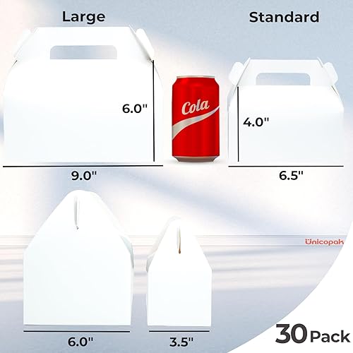 Miniatura 2 de UnicoPak 30 cajas grandes de 9 x 6 x 6 pulgadas, cajas de regalo blancas con asas, cajas de panadería, cajas de regalo, cajas de papel para llevar,
