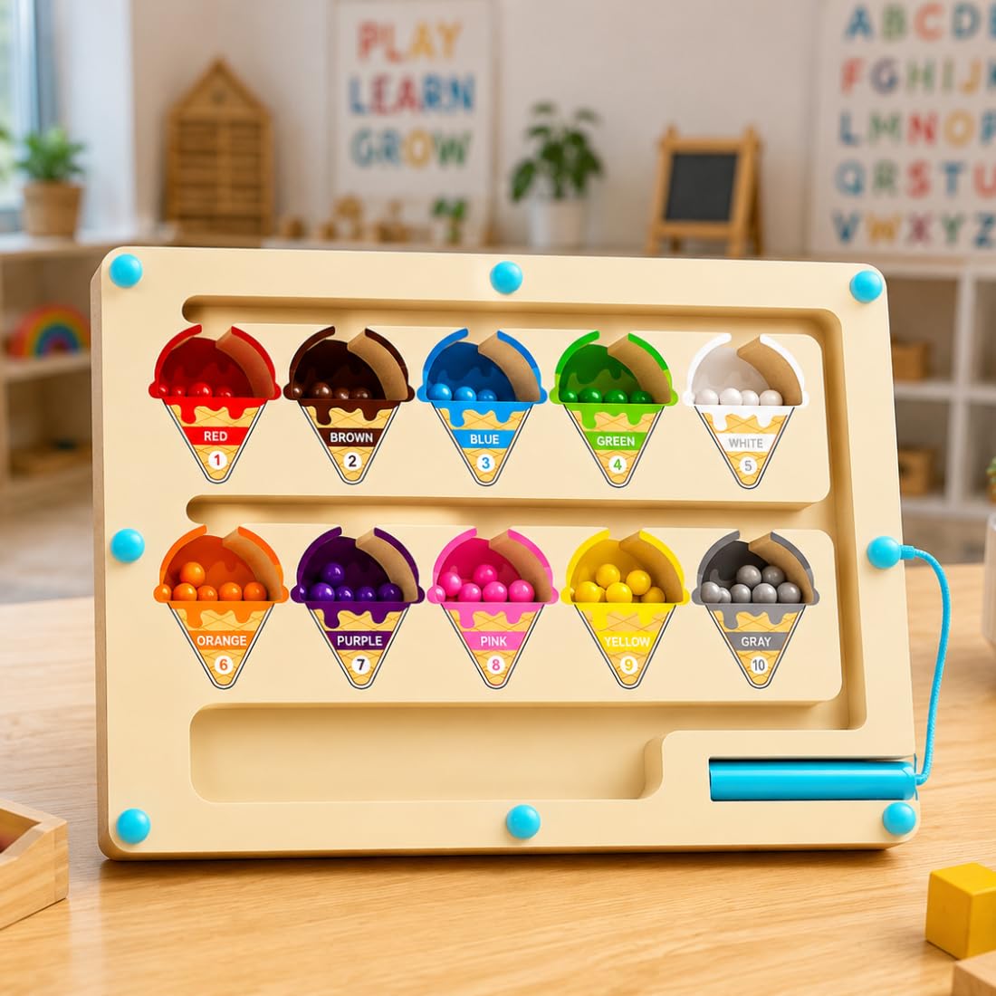 Montessori Magnetic Color Sorting Board for Kids – Wooden Fine Motor Skills Learning Toy with Magnetic Pen & Color Matching Beads | Preschool Educational STEM Toy for Toddlers Ages 3+-image-29