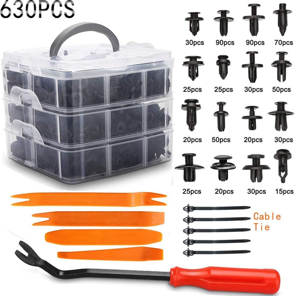 Techouter 620Pcs Car Retainer Clips & Plastic Fasteners Kit Fender Rivet Clips for GMC Toyota Ford Honda Acura Chrysler 16 Most Popular Sizes Auto Push Pin Rivets Set
