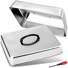 ZEAYEA 2 Pack Cheese Melting Dome, Rectangular Stainless Steel Steam Basting Cover with Heat Proof Handle, Griddle Basting Cover, BBQ Grilling Accessories, Indoor or Outdoor Camping, 13" x 11.3"