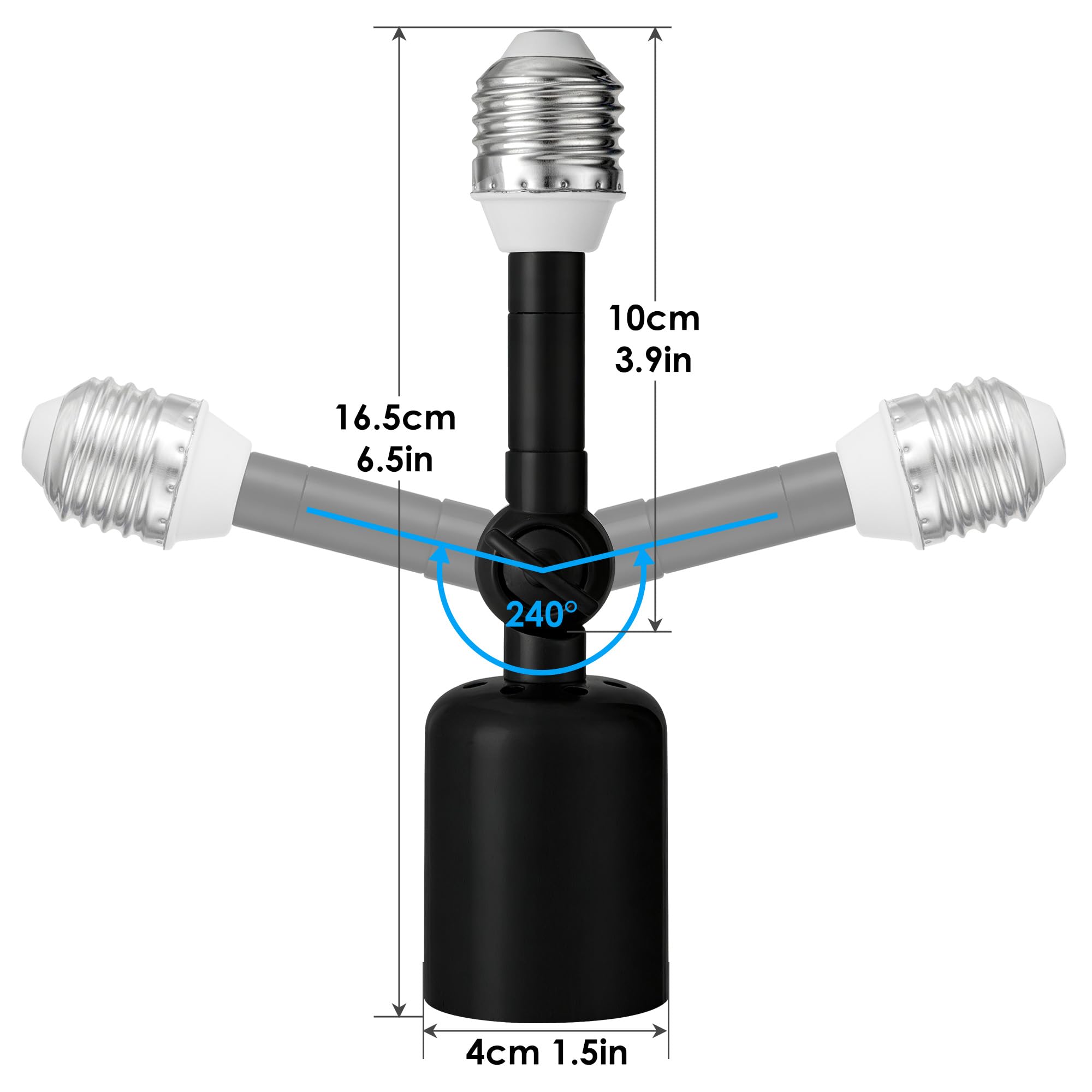 Onite 2-Pack Heavy Duty Light Socket Extender, 360° Adjustable E26