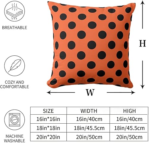 Miniatura 2 de Fundas de almohada de lunares negros sobre naranja de 16 x 16 pulgadas, fundas de almohada decorativas rústicas y cuadradas para decoración del sofá