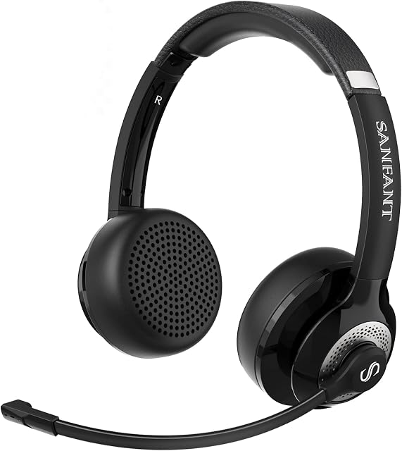 Bluetooth Headset with Microphone ENC Noise Canceling, V5.0 Stereo Wireless Headset with Flip-to-Mute Mic, 22H Talktime, Comfort Wireless/Wired Headphone with Mic for Laptop/Cell Phone/Office