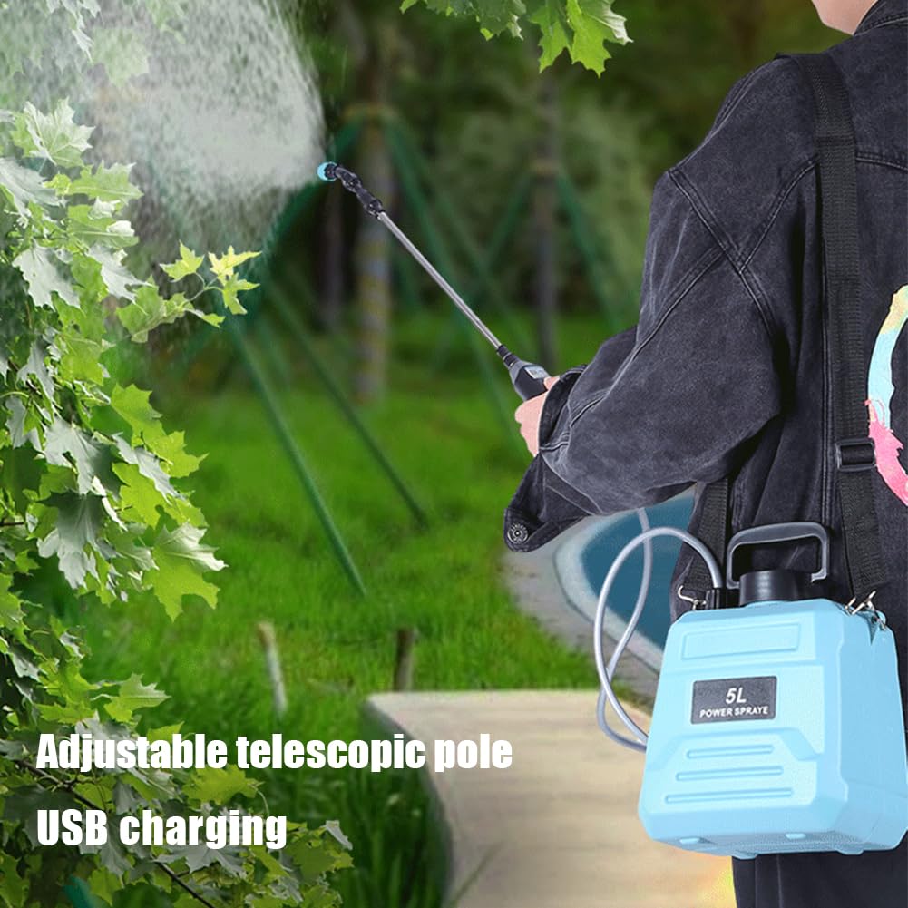 Starnearby Pulverisateur de Jardin Electrique 5L, Pulvérisateur électrique USB Rechargeable, Vaporisateur Jardin, Pulverisateur avec Lance Telescopique et 3 Buses pour Jardinage