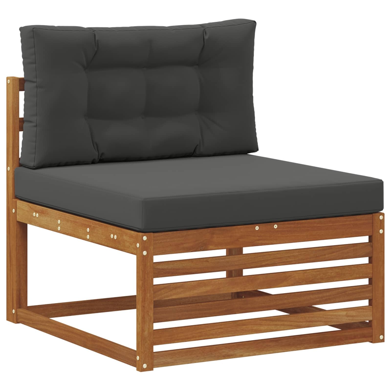 Modułowa sofa outdoorowa zestaw z litego drewna akacjowego z poduszką, 6-częściowy w kolorze naturalnym i antracytowym