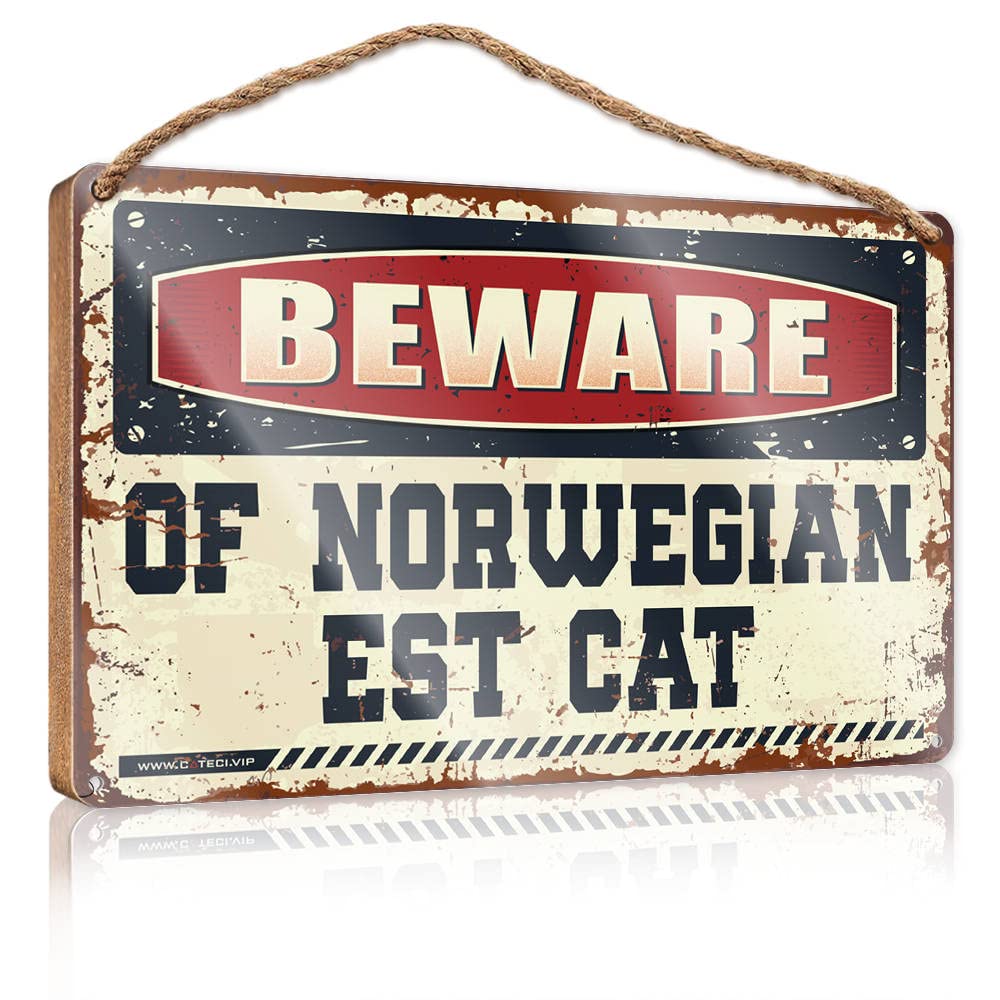 YYHLEH Funny Wood Decor Fall Front Porch Decorations Beware Of Norwegian Est Cat Wooden Sign(23X35CM)