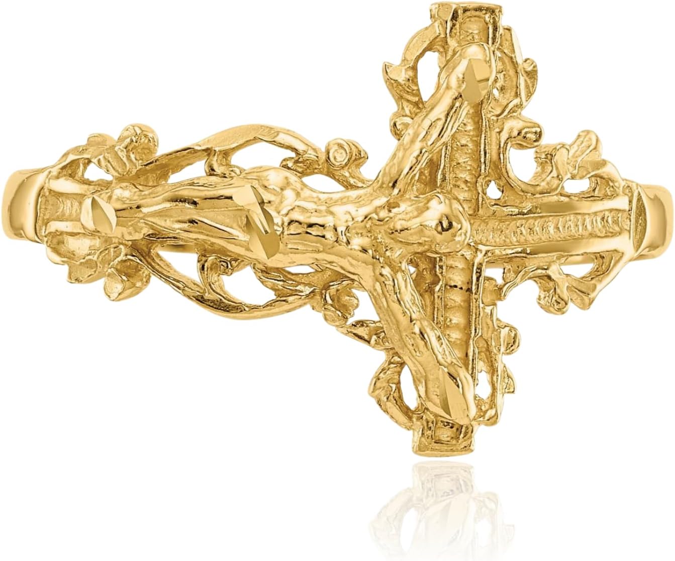 IceCarats 14K Solid Yellow Gold Lord Jesus Christ Crucifix Holy Cross Ring Christian Religious Band Size 6.5