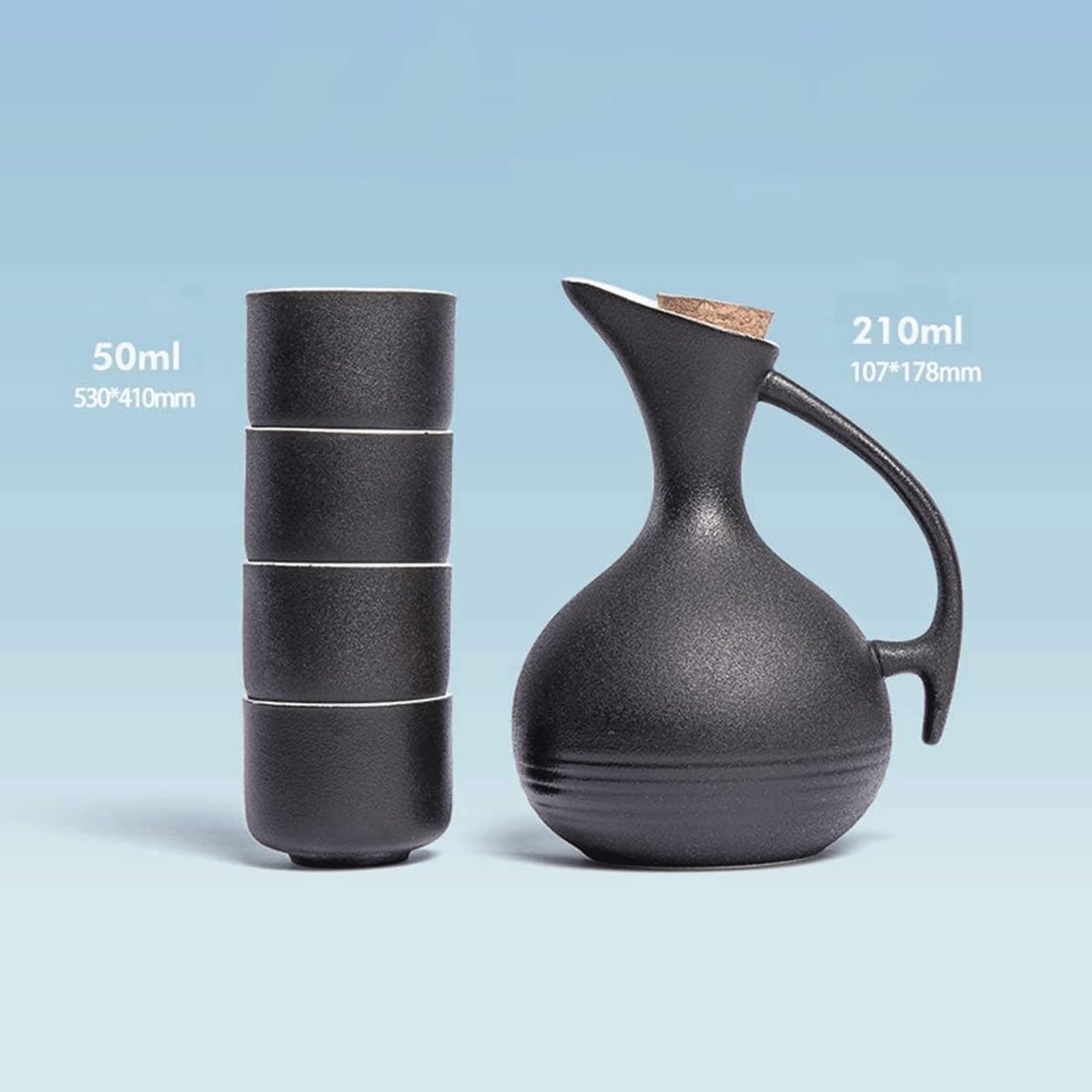 esmen Ensemble de Tasses à saké Japonais, 5 pièces, avec 1 Bouteille de Service à saké et 4 Tasses à saké, Tasses en céramique, Verres à vin artisanaux